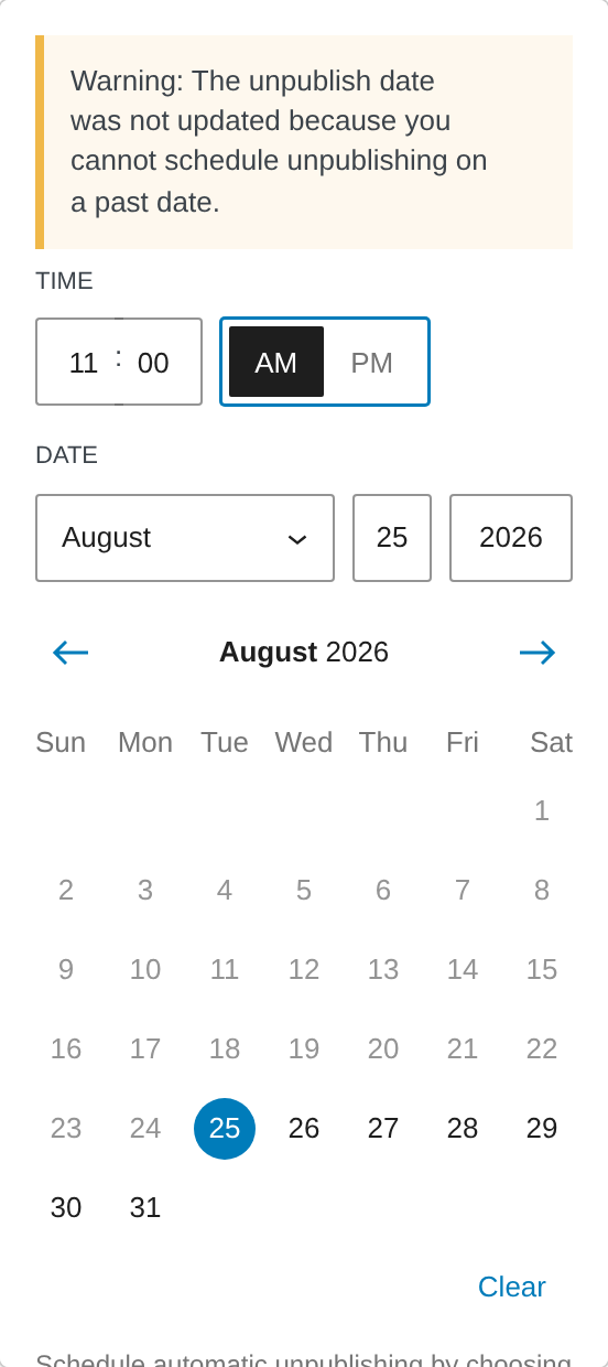 Past date warning
