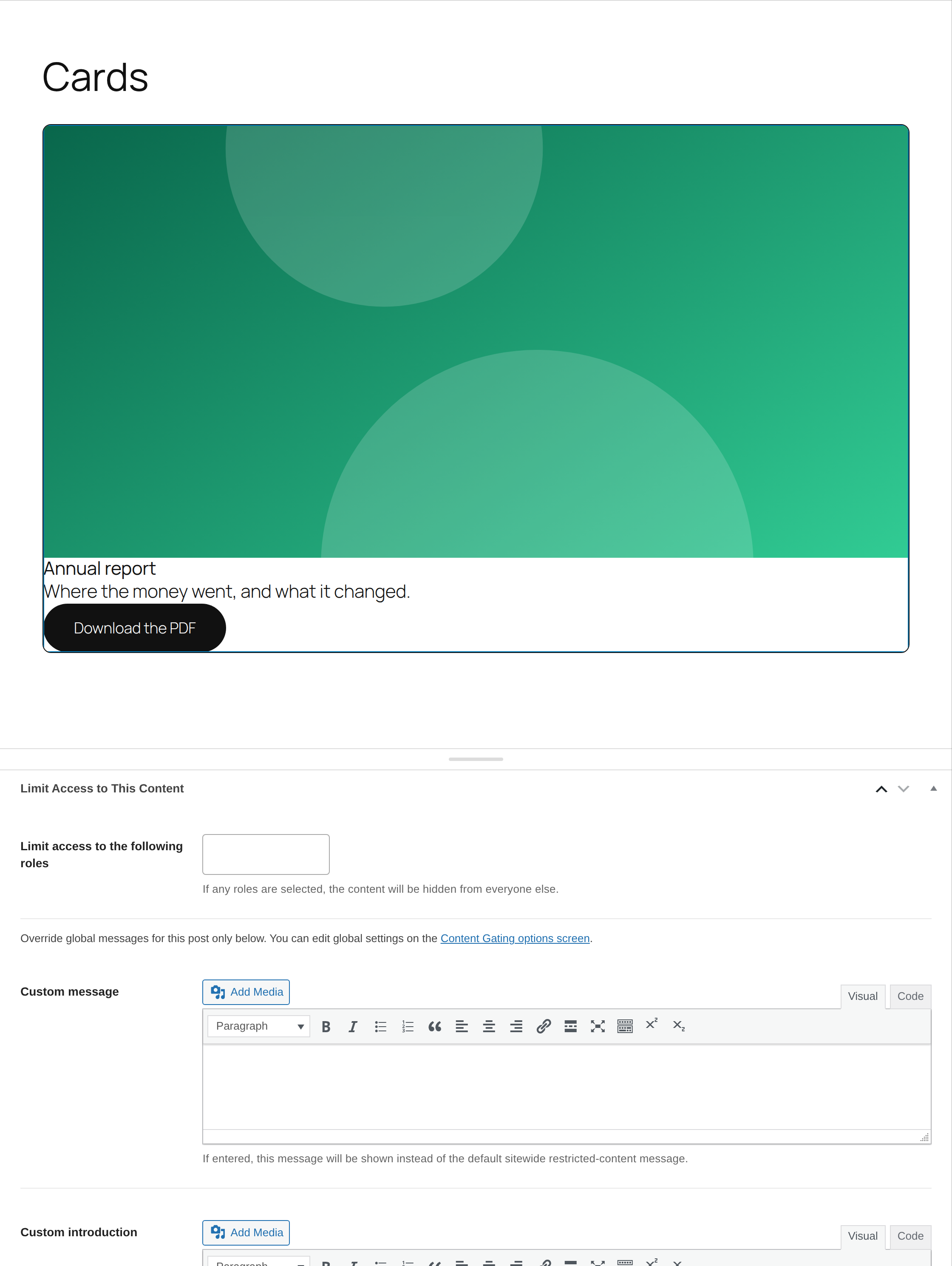 A card in the editor canvas with a dashed outline around its whole edge
