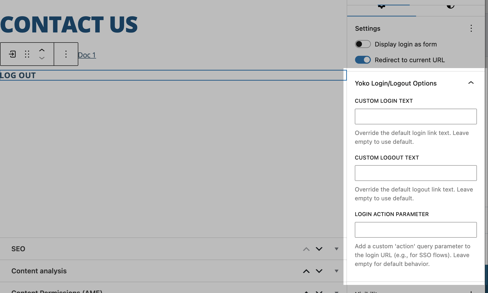 Login/Logout Block Yoko Options