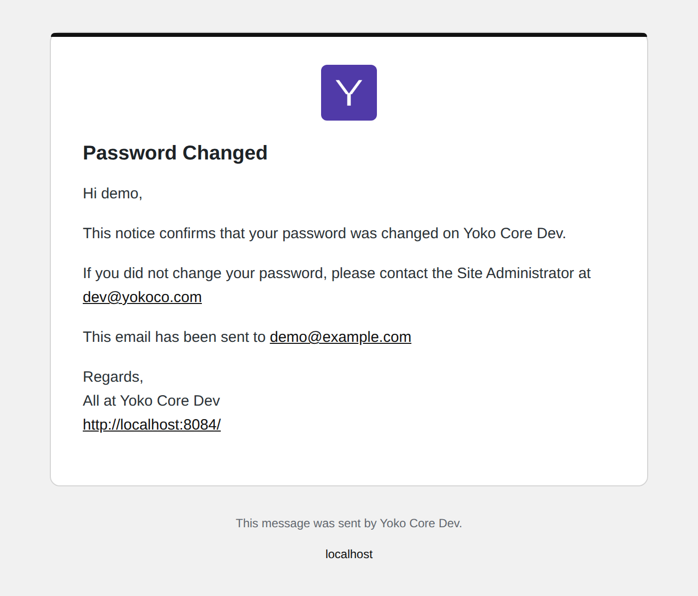 The password changed notice