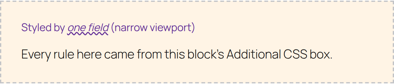 The same block under 782px: cream background, and the heading gains a suffix