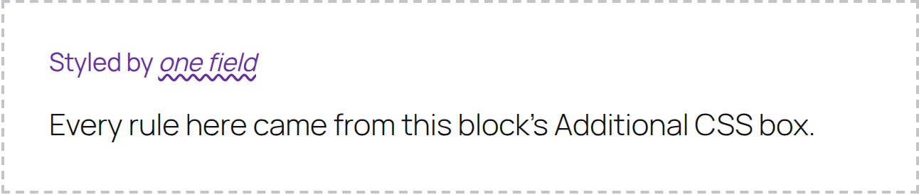 The block at full width: white background, purple heading