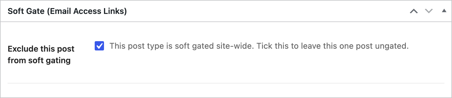 The Soft Gate metabox showing a ticked Exclude this post from soft gating checkbox