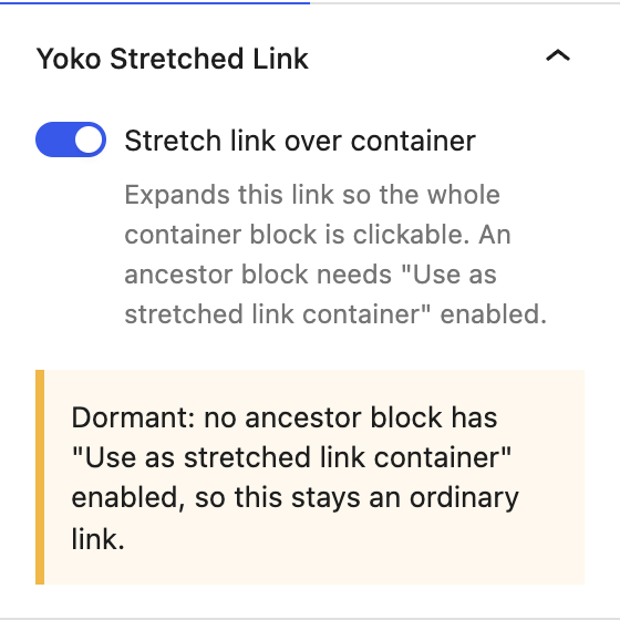 The panel showing a Dormant warning beneath the enabled toggle